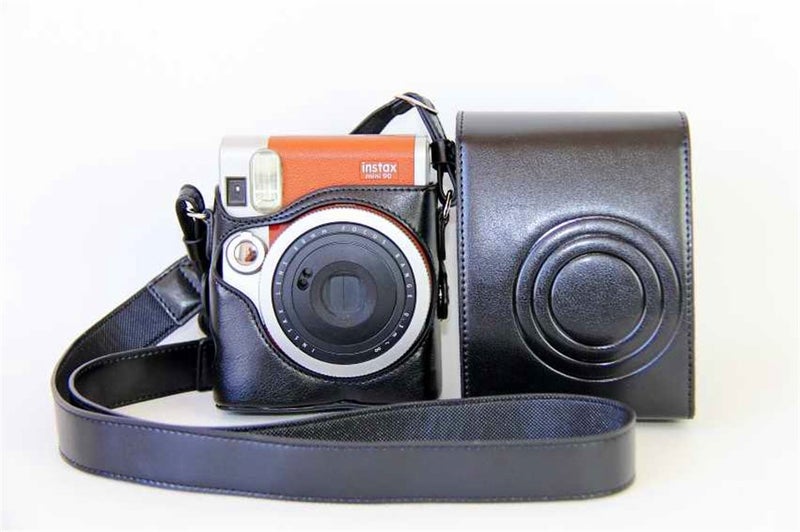 BolinUS Fuji Mini 90 case, BolinUS Handmade PU Leather FullBody Camera Case Bag Cover for Fujifilm Instax Mini 90 with Neck Strap Battery Bag -Black - Image 4